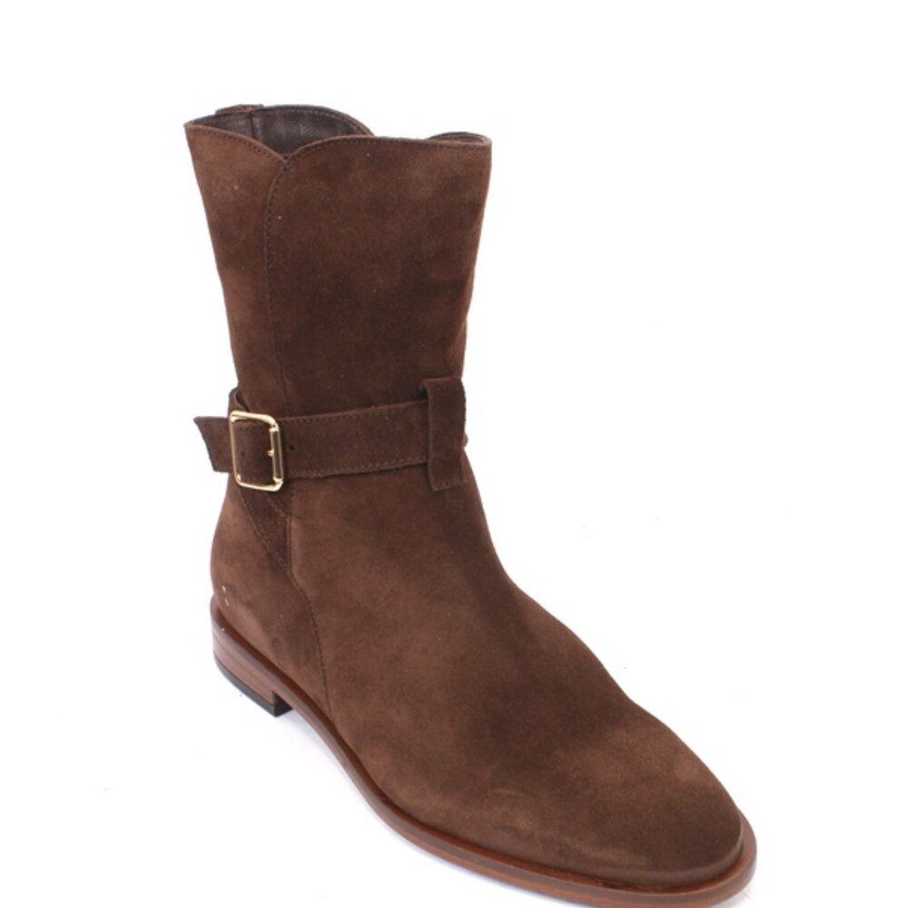 FRAU 2501 Brown Suede Leather Elastic Zip-Up Oxford Ankle Boots